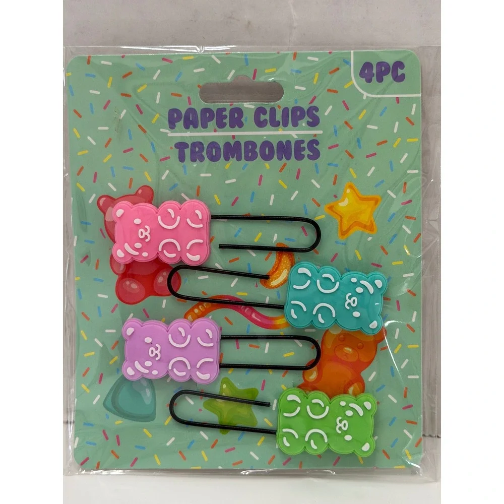 Gummy Bear Paper Clips 4pc Set Pink Purple Teal Green Silicone Charms N2411993